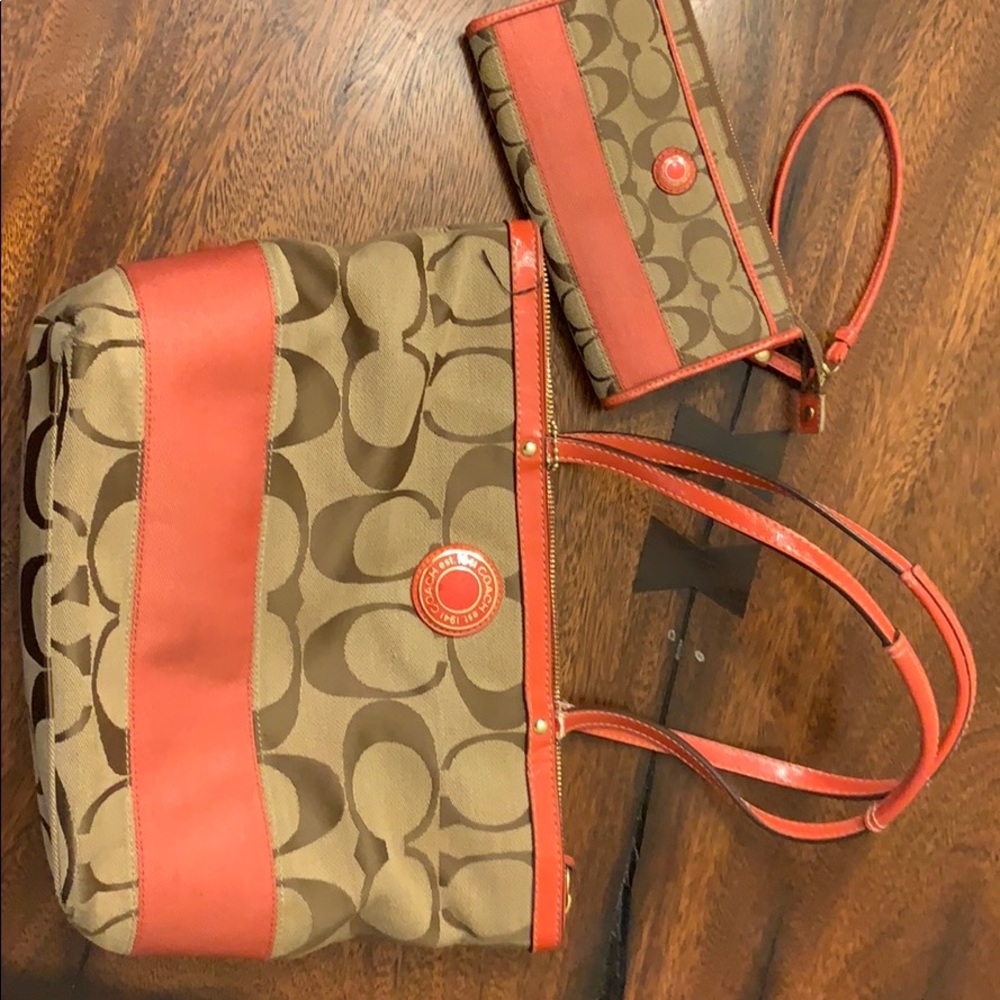 Authentic Coach bag with matching wallet wristlet